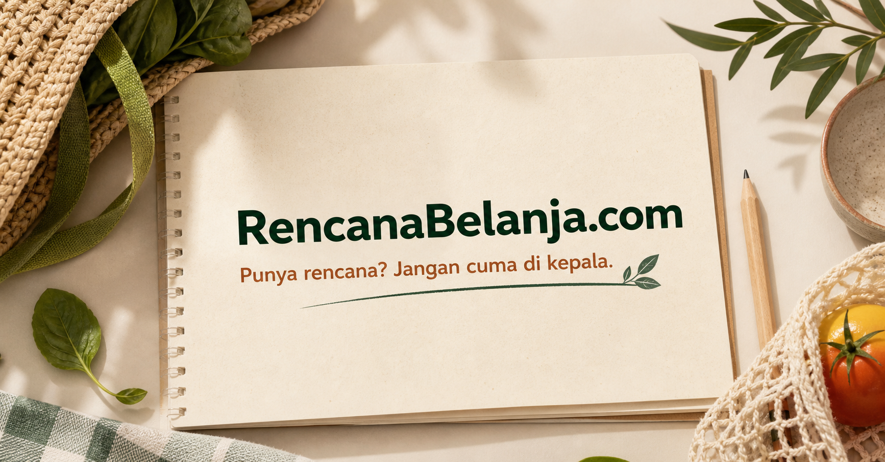 Notebook RencanaBelanja.com dengan bahan belanja sehari-hari